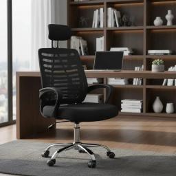 Silla de Oficina Ergonómica Apoya cabeza mesh Espaldar de malla Altura regulable Rotación 360°
