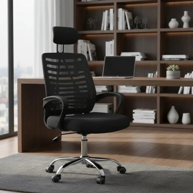 Silla de Oficina Ergonómica Apoya cabeza mesh Espaldar de malla Altura regulable Rotación 360°