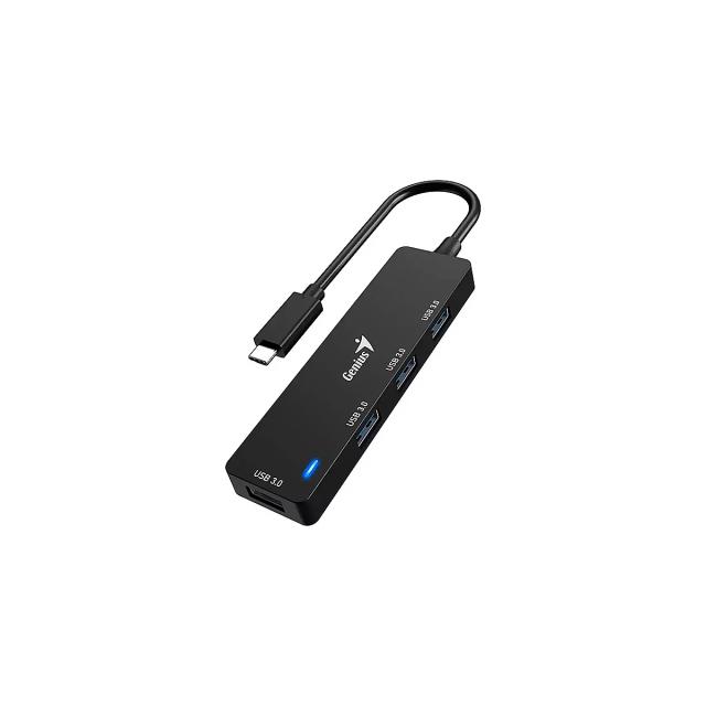 Hub Genius UH-400 USB Tipo-C to 4P USB-3.0 Black